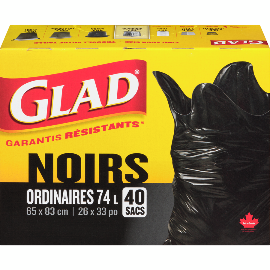 GLAD Sacs à ordures noirs ordinaires, sacs à ordures de 74 L