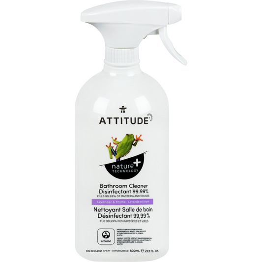 ATTITUDE Nettoyant Salle De Bain Désinfectant 99,99 % Vaporisateur Lavande Et Thym 800 ml