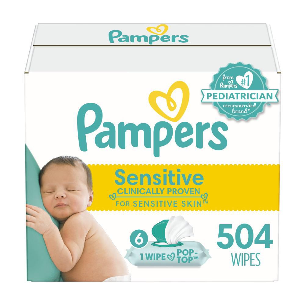 Lingettes pour bébés non parfumées Pampers Sensitive, 6X boîtes distributrices, 504 lingettes