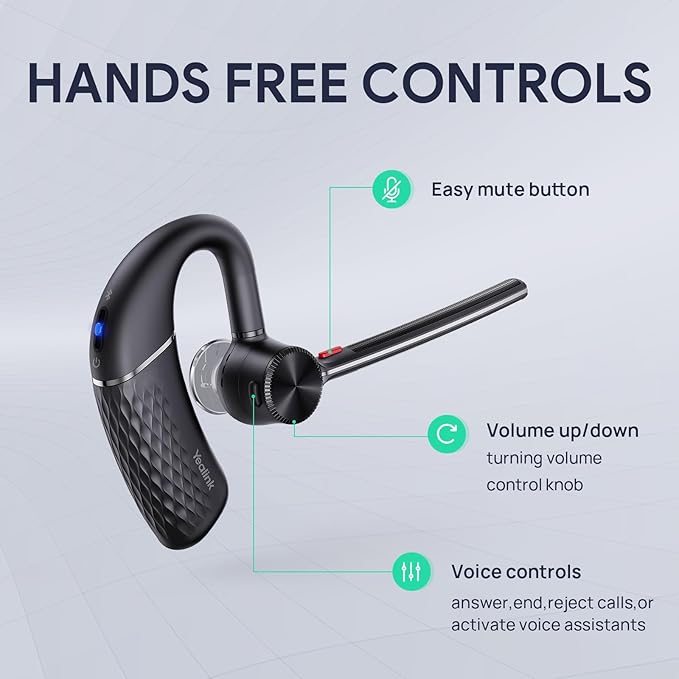 Yealink BH71 Bluetooth Headset, Wireless Bluetooth Earpiece with Noise Canceling Microphone, Teams & UC Compatible, Connect to Mobile Phone/Tablet PC, Mono Headset for Business Office Driving