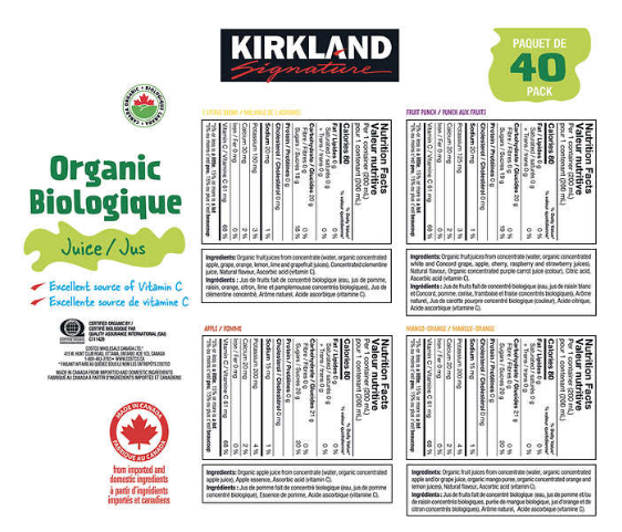 Kirkland Signature - Jus de fruit biologique, Saveurs assorties, 40 x 200 mL