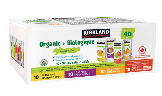 Kirkland Signature - Jus de fruit biologique, Saveurs assorties, 40 x 200 mL