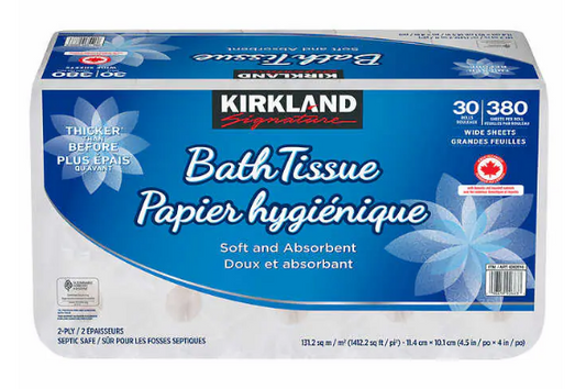 Kirkland Signature – Papier hygiénique 2 épaisseurs de 30 rouleaux à 380 feuilles