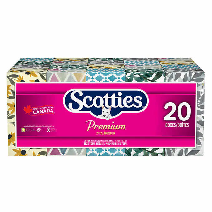 Scotties Premium-Papiers-mouchoirs doux et résistants, hypoallergéniques et testé par les dermatologues, Paquet de 20