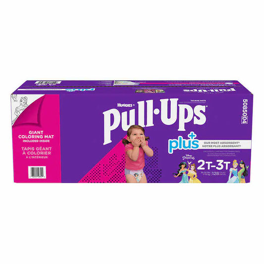 Huggies Pull-Ups Plus - Sous-vêtements d’entrainement taille 2T à 3T pour filles, Paquet de 128