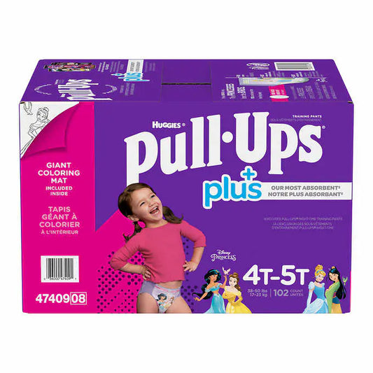 Huggies Pull-Ups Plus - Sous-vêtements d’entrainement taille 3T à 4T pour filles, Paquet de 116