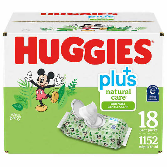 Huggies Natural Care Plus - Lingettes, 18 paquets de 64