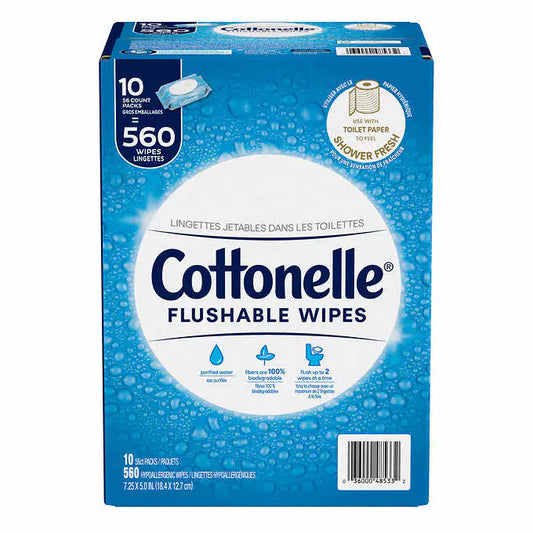 Cottonelle - Lingettes jetables dans la toilette, 10 x 56 lingettes