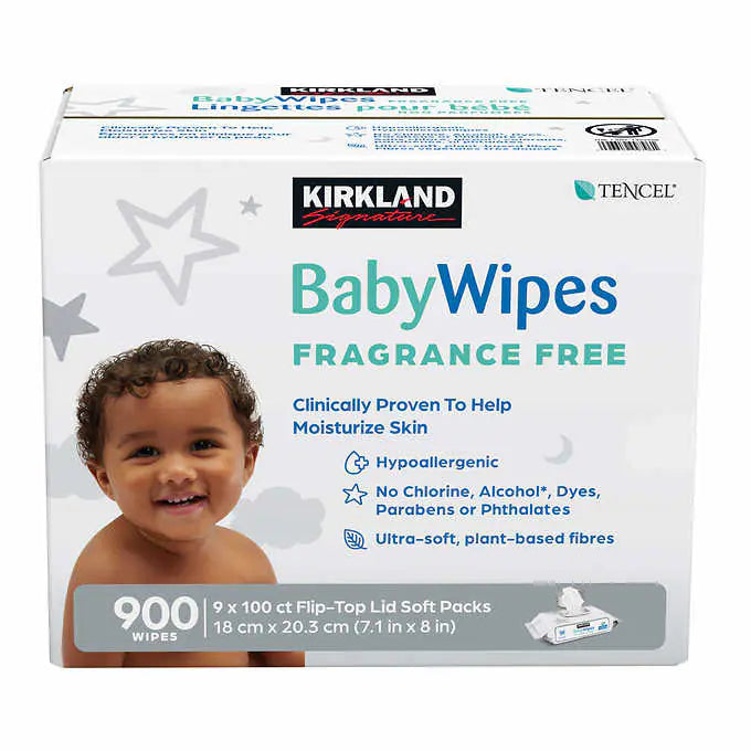 Kirkland Signature Baby Wipes, Unscented, 9 Packs of 100